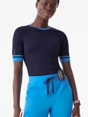 Figs navy salta striped short sleeve Underscrub